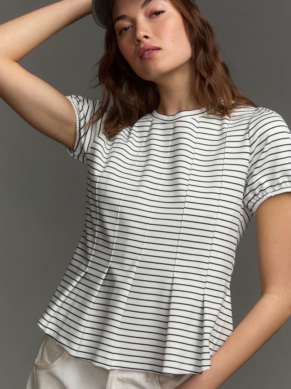 Anthropologie White Navy Striped Short-Sleeve Tee
